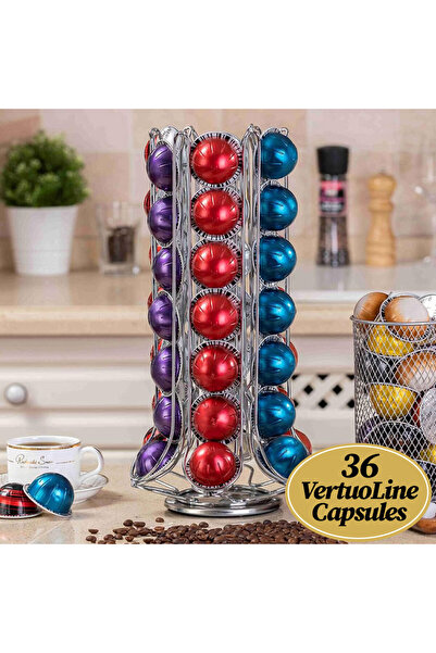 Callena Suport pentru 36 capsule de cafea Nespresso Vertuo Line, argintiu, rotativ, oțel, 33x18 cm