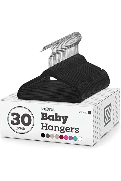 ZOBER علاقات ملابس مخملية للأطفال - عبوة من 30 قطعة باللون الأسود