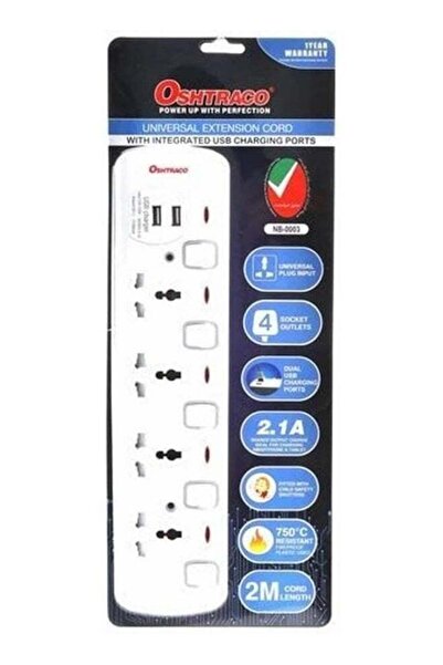 Oshtraco سلك تمديد بمفتاح خماسي الاتجاهات بطول 4 أمتار