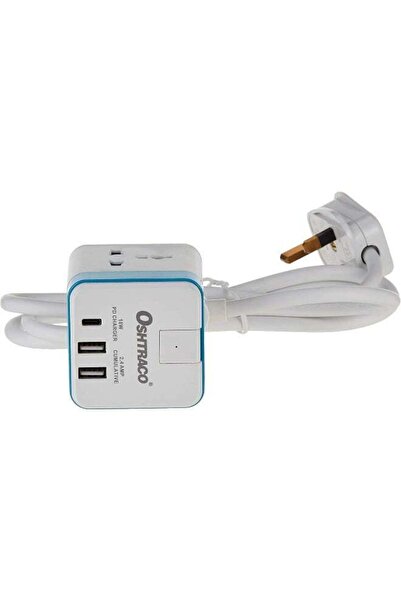 Oshtraco مكعب شحن طاقة عالمي بثلاثة منافذ — 18 واط PD + منفذي USB-A، سلك بطول...