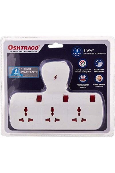 Oshtraco 3 Way T-Shape Universal Socket Adapter