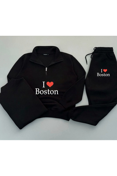 HerTarzınTrendi Boston Written Stylish Casual Tracksuit Combination Unisex