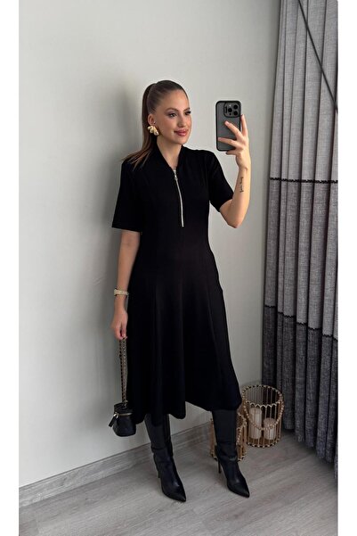 Miasista Kısa Kollu Fermuarlı Elbise