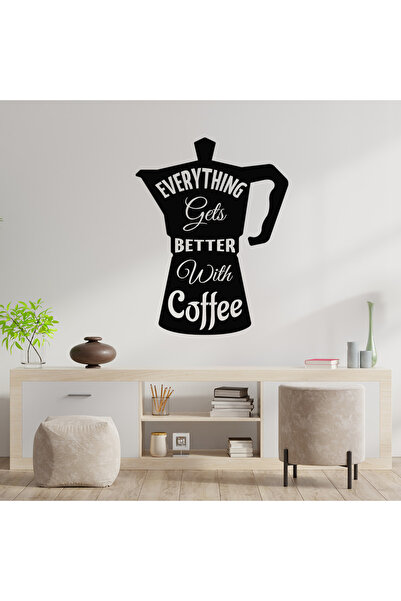 stickerino Sticker Autocolant Decorativ Perete Citat Cafea, 47×60 cm, Negru, ...