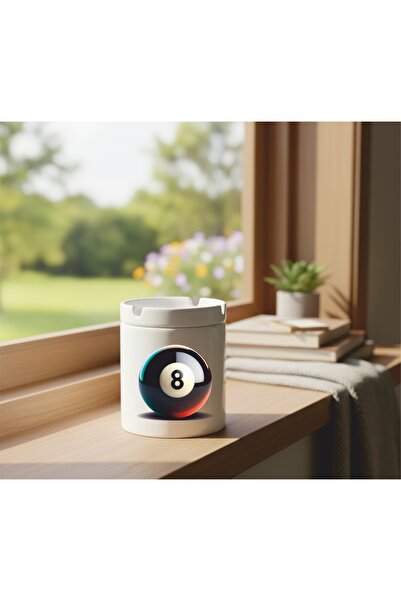 mibales منفضة سجائر سيراميكية بنمط كرة البلياردو رقم 8