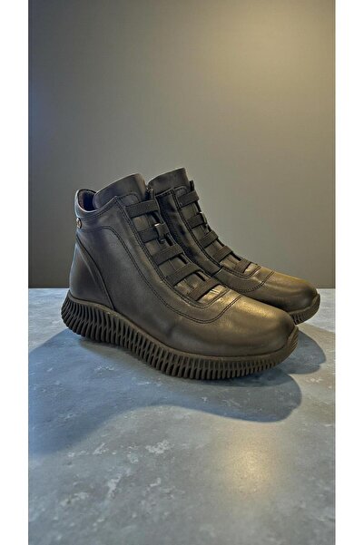 Mammamia D25Kb-4495 Black Genuine Leather Full Orthopedic Daily Women's Boots