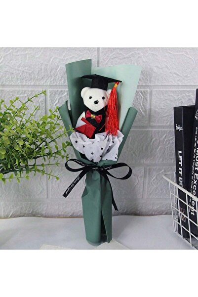 generalbuiltin باقة من ورق تغليف أخضر مع دب تخرج قطيفة