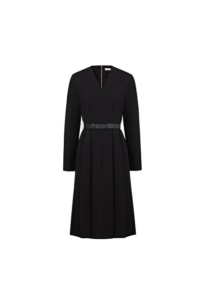 BİRELİN Pileli Poliviskon Elbise Siyah