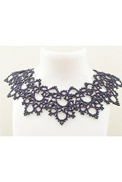 Ileanabiju Colier mov închis, la baza gatului, confecționat din dantela frivolite