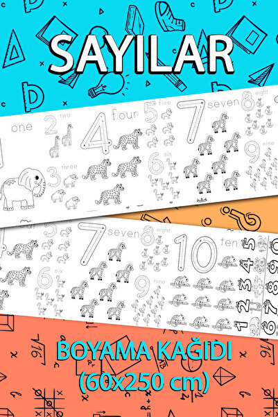 BiWini Jumbo Sayılar Dev boyama Kağıdı 60cm x 250cm
