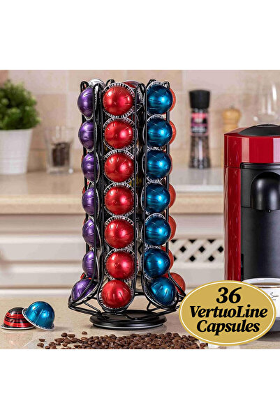 Callena Holder for 36 Nespresso Vertuo Line coffee capsules, black, rotating, steel, 33x18cm