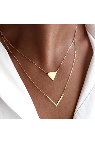sssse Kadın Moda Kolye Seti, Basit Kore Tarzı V-Şekilli Üçgen Zincir