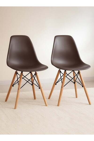Taimi Set of 2 Modern Plastic DSW Dining Chairs, Shell Lounge, Brown - 70H x 40L x 40W cm