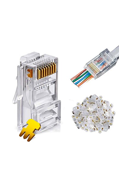 Generic RJ45 Cat6 Pass-Through Transparent UTP 8P8C Network Plug Gold-Plated Contacts Pack of 100
