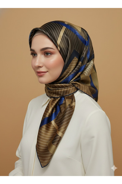 Levidor 90X90 Silk-Look Navy Blue Scarf – Non-Slip Twill Stylish Design