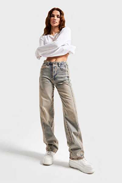it's basic its basic Kadın T.Kot Rengi Highrise Straight Fit %100 Koton Denim