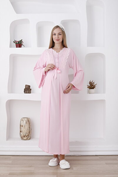 ERDENİZ TEKSTİL Dantelli Hamile Lohusa Gecelik Sabahlık 2'li Set Emzirme Uyum...