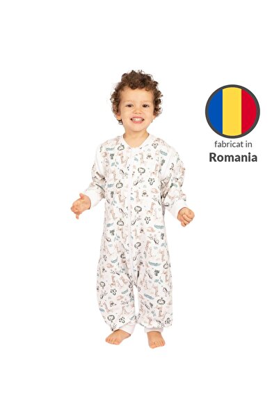 Kidizi Sac de dormit copii cu picioare si maneci detasabile din bumbac flausat 18-36 luni Safari,...