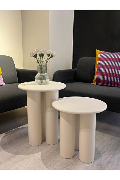 kuppdesign Linen Yan Mantar Sehpa 2 li Krem