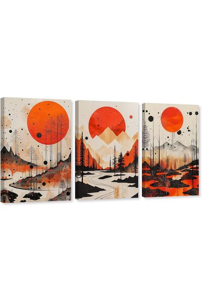 ALAYRA International مجموعة من 3 لوحات فنية تجريدية بسيطة على قماش، مقاس 40 ×...