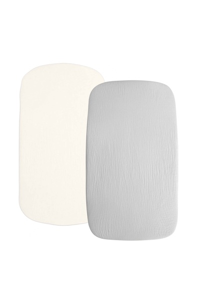 Kidizi Set 2 cearceafuri din muselina cu elastic roata pentru patut cosleeper 90x50 cm grey, bumb...