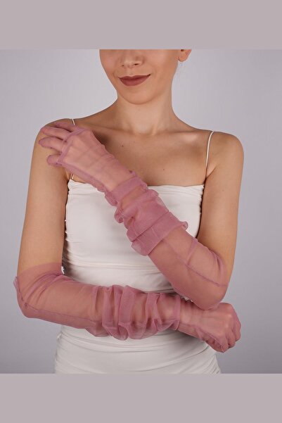 Limelia قفازات الزفاف الأنيقة الطويلة من Dusty Rose قفازات من التول لحفلات ال...