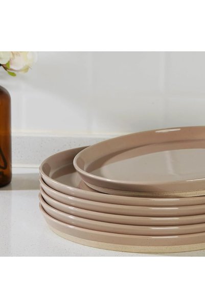 Callena Set de cină, ceramică, 12 piese, maro deschis cu buline negre și bază mată, Saturn