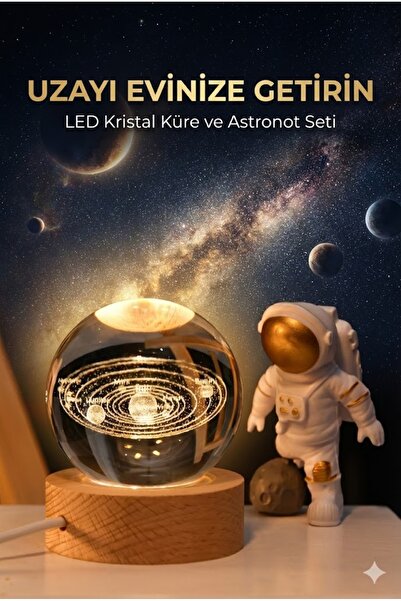 sonx 3D Kristal Küre Gece Lambası - Ahşap Tabanlı Dekoratif LED Masa Üstü Ayd...