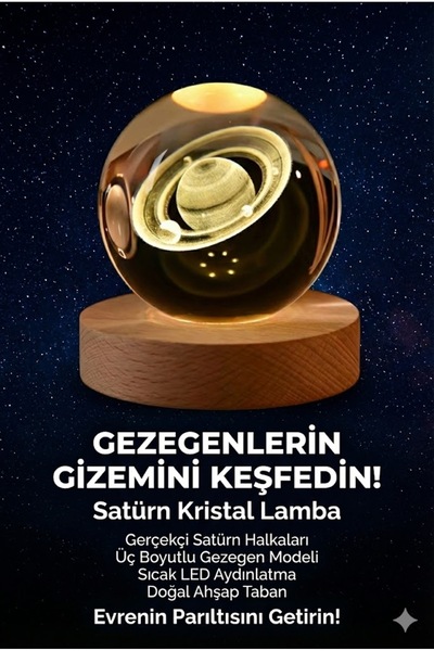 sonx 3D Kristal Küre Gece Lambası - Ahşap Tabanlı Dekoratif LED Masa Üstü Ayd...
