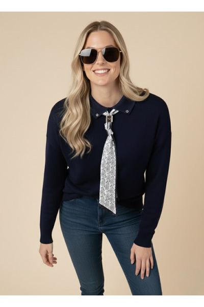 meday Clothing Eleganța eșarfului: Pulover tricot premium cu guler polo