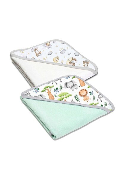 Kidizi Set doua prosoape bebelus din bumbac cu gluga 90x90 cm Safari Dream