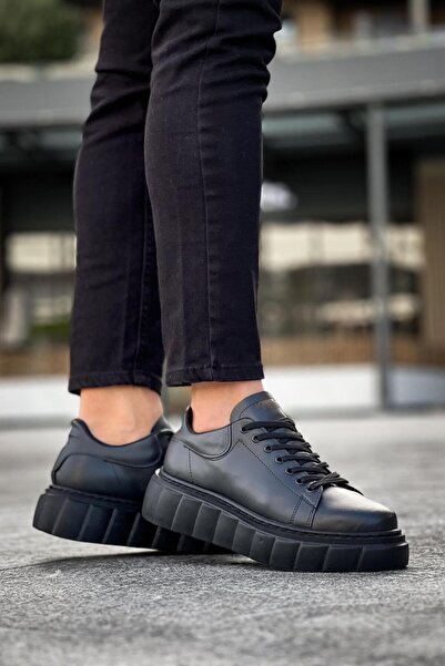 Zapatos Kn144 Men's Casual Lace-Up Leather Sports Sneaker Shoes Cst - Black