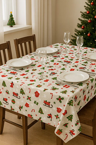 Home Candy Patterned Christmas Tablecloth, Stain-Resistant 170X170