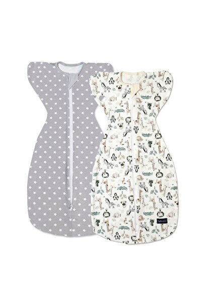 Kidizi Set of 2 double zippered Swaddel Comfort Grey Stars Safari 0-4 months