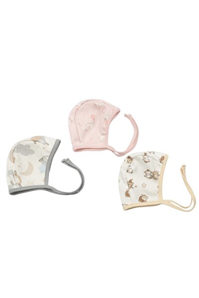 Kidizi Set 3 caciulite nou-nascut cu snur bumbac 100% 2-6 luni Girls