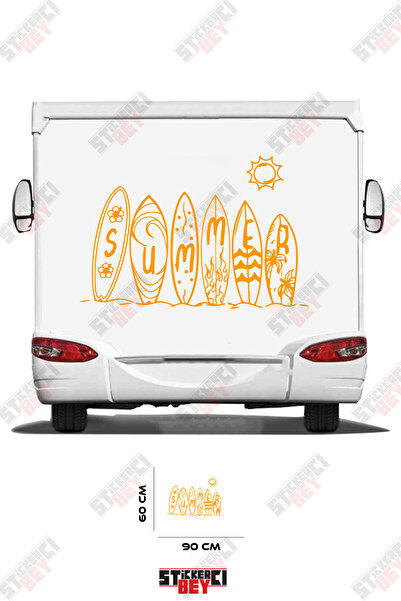 STİCKERCI BEY Summer Written on the Caravan with a Surfboard Sticker Coating