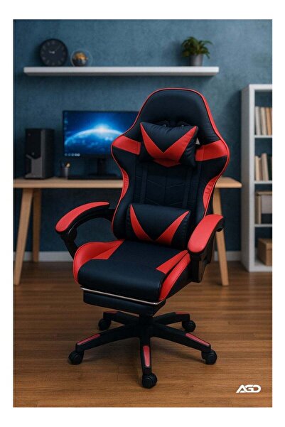 AGD Gaming/Office Chair with Footrest, High-Back Recline & Lumbar Support - Black/Red