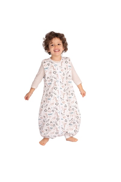 Kidizi Sac de dormit cu picioare din bumbac flausat 18-36 luni Safari, 1 tog, mansete transformab...