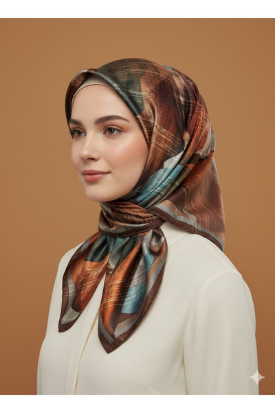 Levidor 90x90 İpek Görünümlü Kahverengi Kristal Eşarp – Kaymayan Twill Şık Tasarım