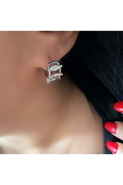 ACAR TAKI Xuping Stone, Eye Detail Minimalist Hoop Earrings-Silver Color Acr7842