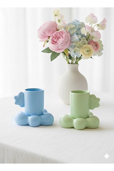 Deniz Kızı Seramik Set of 2 Cloud Cup Blue Green / Handmade Ceramic Coffee Cup