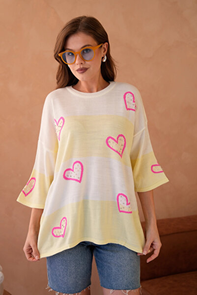 Park Karon Women's Crew Neck Pearl Embroidered Ov Oversized Riko Sweater 10178