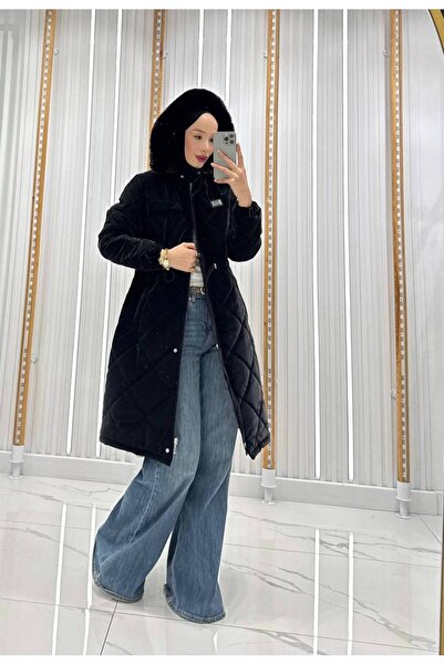 QUMRU Nova Kapitone Kadın Siyah Mont