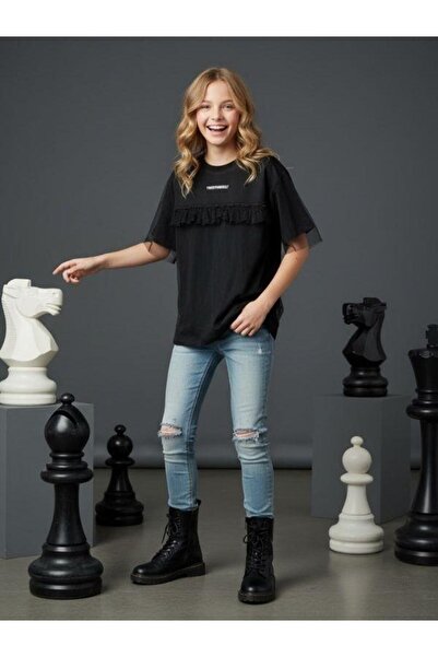 Zekids Κοριτσίστικο μπλουζάκι με κοντό μανίκι με λεπτομέρεια από τούλι