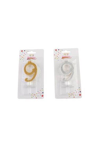 Meven Set Beauty Birthday party number candle card in silver and gold (1 piece)