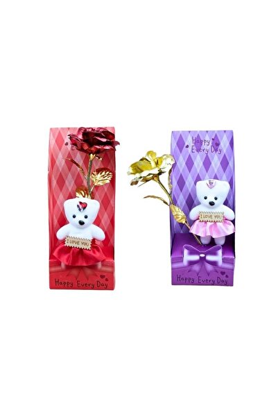 Meven Set Beauty علبة هدايا ملونة مع وردة صناعية ودب تيدي (25 × 10 سم)