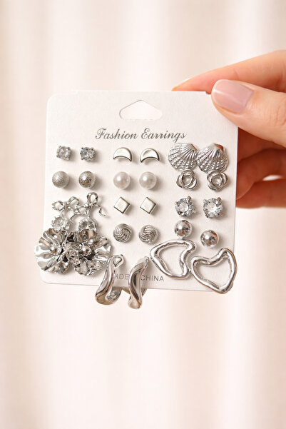 MRK Kadın 30'lu Kombin Halka Küpe İnci 15 Çift Set Çoklu Küpe