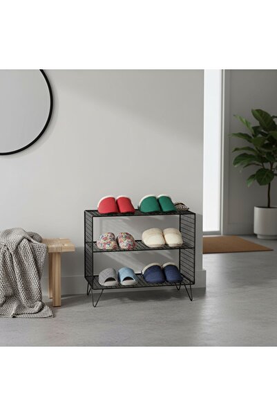 GO DEKOR YENİ 2 Gözlü Metal Tel Dekoratif Ayakkabılık/Terliklik 50x43