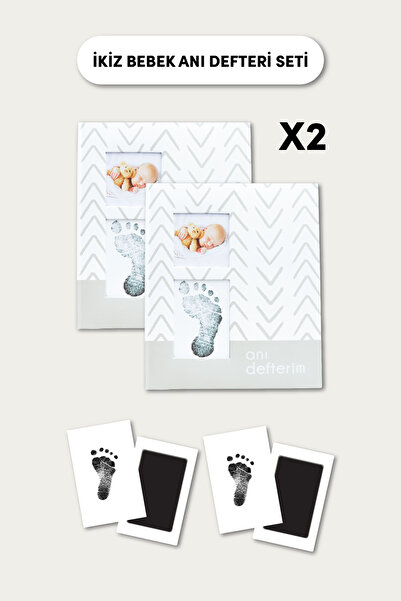 Fufizu 2’li Modern Bebek Anı Defteri Seti - İkiz Bebekler için Hamilelik Günl...