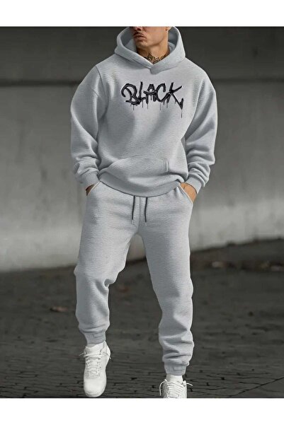 tkn your style BLACK set Hanorac cu glugă cu design imprimat la modă tricou